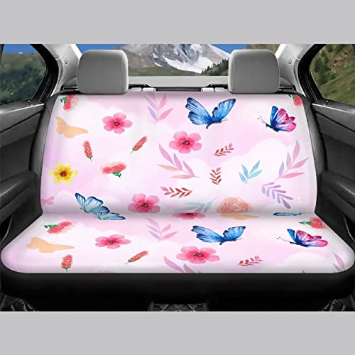 Image of Flower Butterfly Design Pink Seat Covers for Cars Full Set Elastic Durable Non Slip Two Front Seat Cover Rear Bench Universal Car Seat Protector Fit Trucks SUV Comfort Soft Automotive Seat Cover