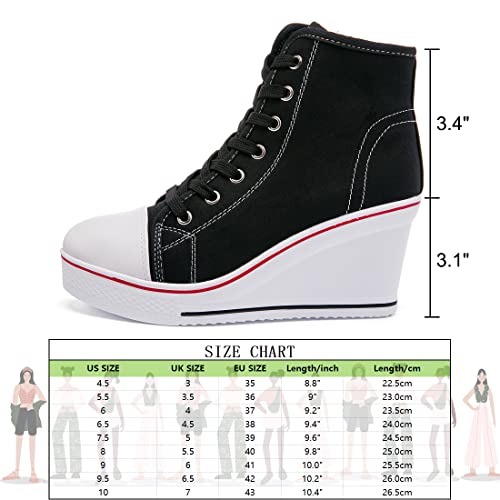Womens Lace Up Heel Sneakers, Platform Wedge Sneakers Ankle Booties with Zipper Casual Canvas Fashion Sneaker for Girls2