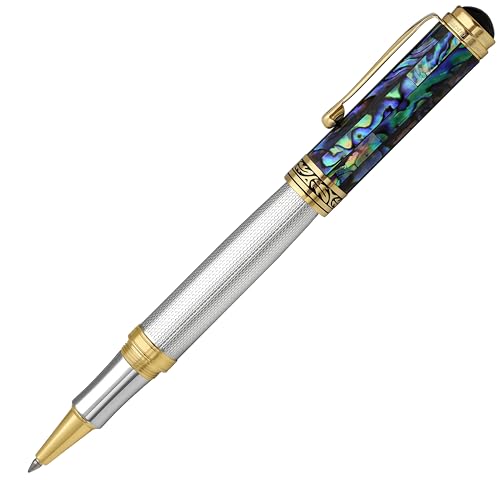 Xezo Bolígrafo roller Maestro, punta fina. Plata maciza de ley 925 con concha de pāua azul y baño de oro de 18 quilates. Hecho a mano, edición limitada, numerada
