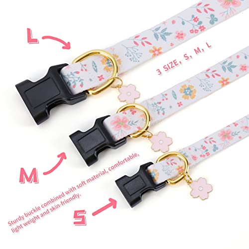 Cotton Handmade Dog Collar For Small Medium Large Dogs,White Flowers With Pendant Cute Dog Collars,Ideal For Girl Dogs Boy Dogs (Medium) #TOP3