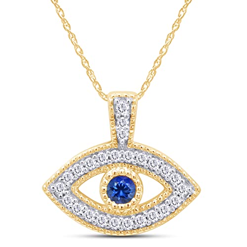 Evil Eye Pendant Necklace For Women Round Cut Simulated Birthstone & White Cubic Zirconia In 14K Gold Plated Sterling Silver Jewelry Along With 18