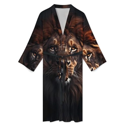 Animal King Lion Mens Robe Soft Lightweight Knee Length Loungewear Spa Bathrobe Long Sleeved Nightgown3