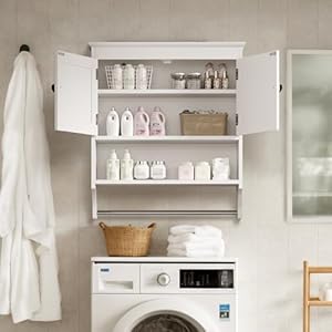 Bealife Bathroom Wall Cabinet with Towels Bar, Wall Mounted Medicine Cabinet with 2 Door and Adjustable Shelves, Space Saver Over Toilet Storage Cabinet for Bathroom Laundry Room Kitchen, White Bealife Bathroom Wall Cabinet with Towels Bar Wall Mounted Medicine Cabinet with 2 Door and Adjustable Shelves Space Saver Over Toilet Storage Cabinet for Bathroom Laundry Room Kitchen White