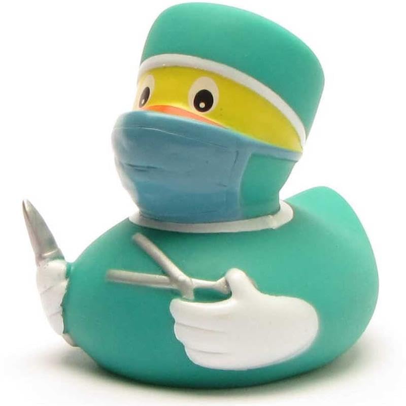 Duckshop Pato de baño de cirujano, 8 cm de largo, incluye llavero con patos, regalo para médicos y personal médico