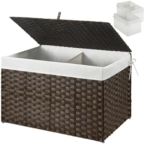 GREENSTELL Storage Basket with Lid, 17.2 Gallon(65L) Small Wicker Blanket