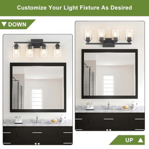 Image of Matte Black Bathroom Light Fixtures, 4-Light Vanity Lights over mirror