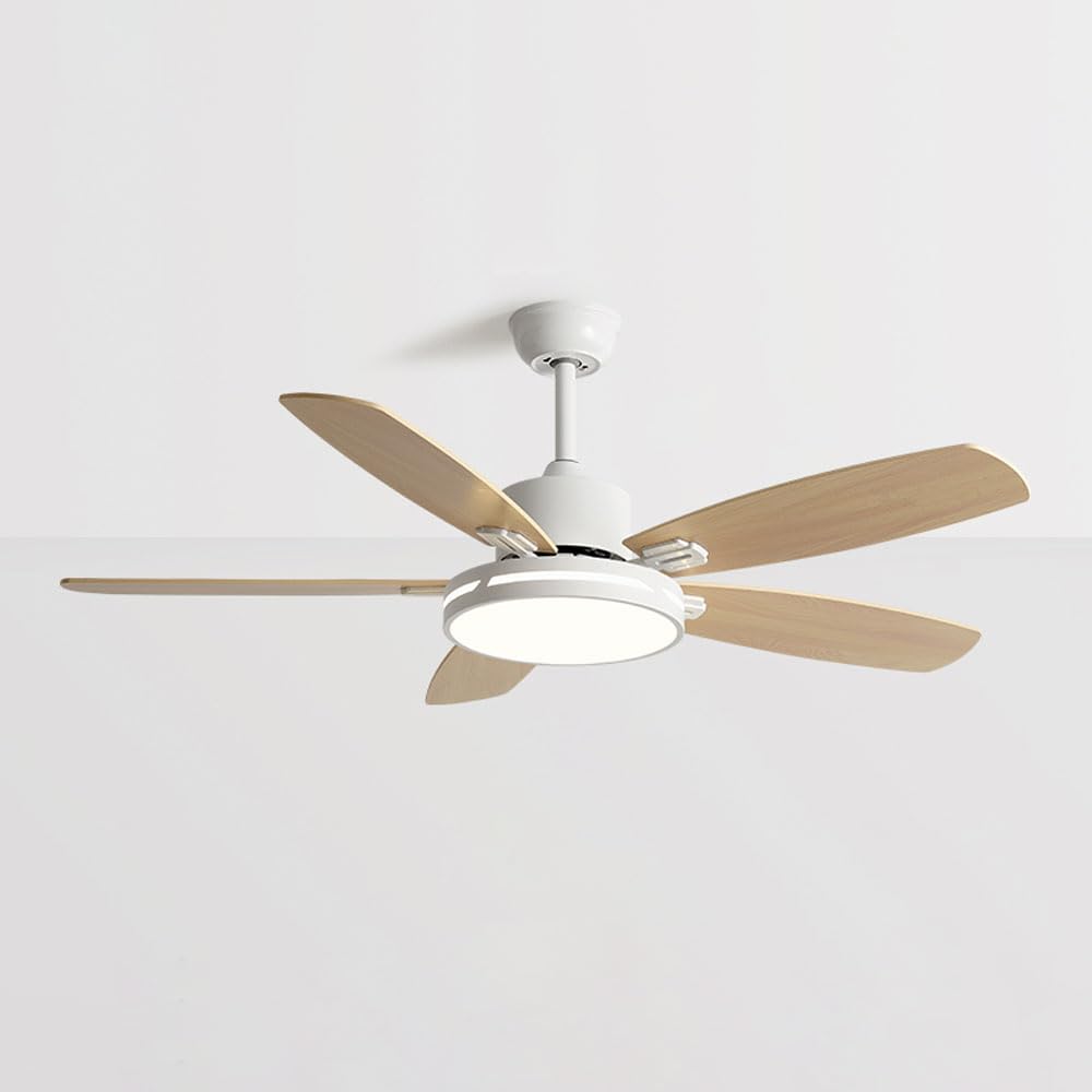 Moddeny Wood Modern Ceiling Fan With Lights 52 Inch Ceiling Fans With Lights For Bedroom LED Ceiling Fans With Lights And Remote Flush Mount Mute Living Room Ceiling Fan