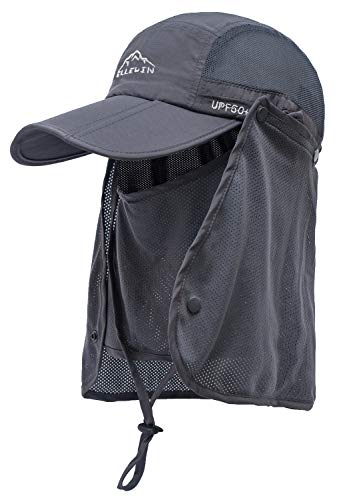 ELLEWIN Outdoor Fishing Flap Hat UPF50 Sun Cap Removable Mesh Face Neck Cover
