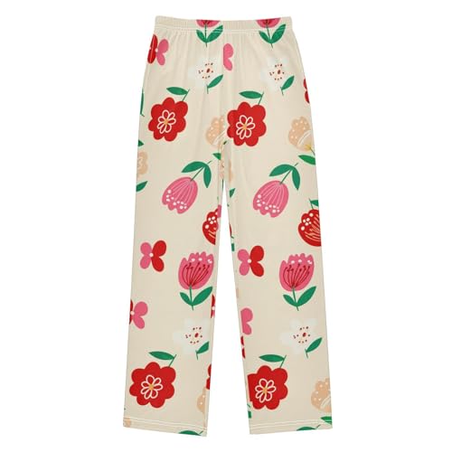 J JOYSAY Floral Blossom Beige Pajamas Pants Soft Long Pajama Bottoms Lounge Sleep Pants Size S-XL