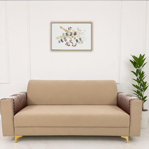 Image of Homerz Premium 'Luxe Series' Holland Velvet Sofa Cover | Smooth Finish | Anti-Skid Fleece Backing | Soft Touch Couch Seater Protector for Living Room Dustproof (Rust, 2 pc Armrest, Armrest)