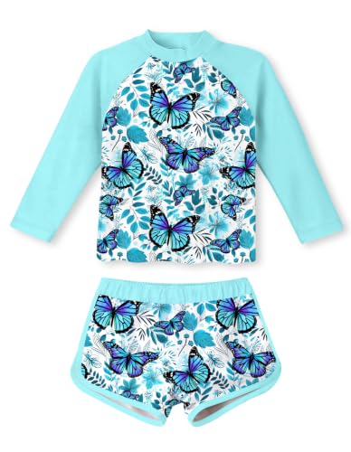ALISISTER Girls Swimming Costume Kids Zweiteilige Langarm Badeanzug UPF50 Schutz Schwimmset für Mädchen Kinderbadeanzug 4 10 Jahre