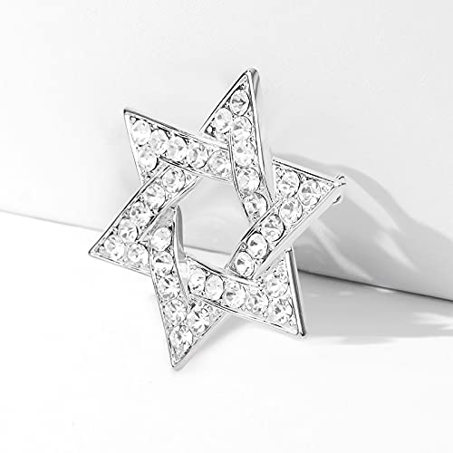 Vvcome Sparkle Crystal Star Of David Brooch Pin Rhinestone Star Bouquet Brooch Pin Lapel Pins Spiritual Brooch Badge (Silver) #TOP4