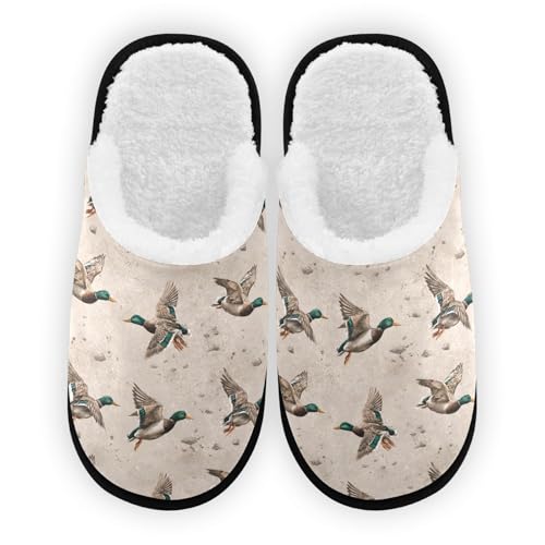 Mallard Ducks Cartoon Brown Slippers For Women Men Soft Memory Foam Non-Slip Animal Winter Indoor House Shoes Travel Slipper