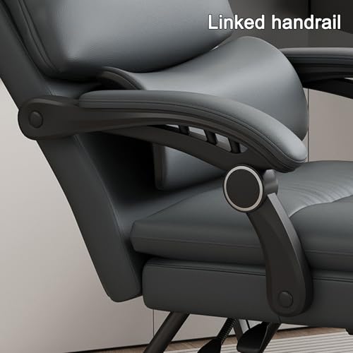 Relaxsessel mit Liegefunktion Modern Erste Schicht Rindsleder Bürostuhl Fernsehsessel mit Gestängearmlehnen und Fußstützen für Wohnzimmer, Schlafzimmer(Brown) – Bild 6