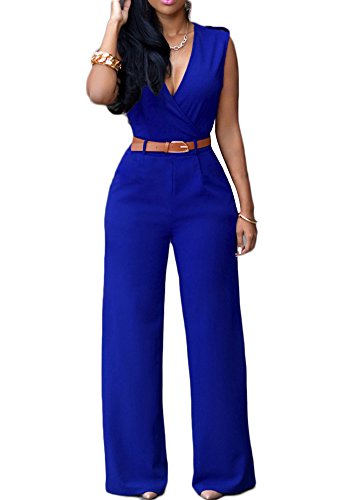 Monos Mujer De Vestir Largos Elegantes Sin Manga Alto Cintura Casual Monos Largos Pantalones Clubwear Zafiro L Cover