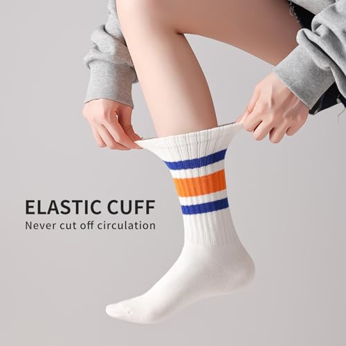 Striped Crew Socks - Retro Sport Socks for Men/Women - Breathable Cotton, Seamless Comfort2