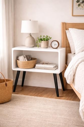Image of Brown Art SHOPPEE Bookcase Nightstand, End Table,Bed Side Table for Small Spaces Magazine Stand with Storage Engineered Wood Wooden Bedside Table, Coffee Table, Living Room /Bedroom (White & Black)