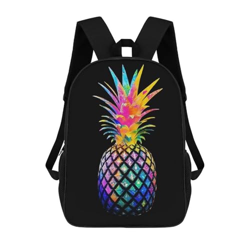 Men Women 17 Inch Travel Backpack, Casual Daypack Laptop Backpack Adjustable Strap Shoulder Bags Colorful Neon Pineapple Black Book Bags