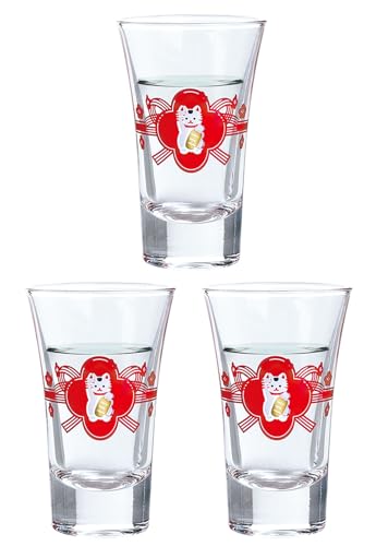 東洋佐々木ガラス 日本酒グラス 酒杯 えんぎもの 杯 招き猫柄 60ml 3個セット 日本製 おちょこ 盃 グラス P-01143-J405