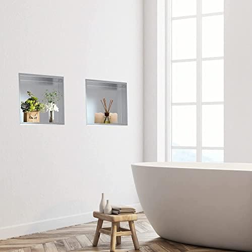 Jolitac 12"×12" Shower Niche Recessed Shower Caddy Insert, Brushed Stainless Steel, Square Shower Niche Bathroom Shelf, Shampoo Wall Niche Insert for Products Organizer Storage