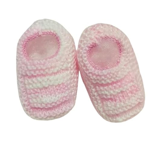 Sapatinho de Bebê de Tricô Rosa e Branco - 0 a 3 meses
