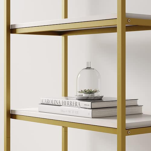 Nathan James Oscar Modern 5-Shelf Bookcase Industrial Bookshelf With Metal Frame And Wood Storage Shelves, Etagere, Gold/White #TOP4