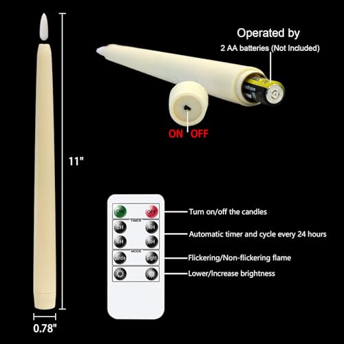 Image of Flameless Taper Candles Flickering with 3D Wick, LED Taper Candle with 10 Key Remote Timer, 6 Pack of Flameless Battery Candlesticks Real Wax for Home Wedding Decoration