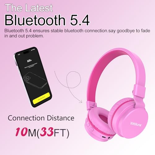 Image of Kids Bluetooth Headphones,Lightweight Kids Headphones Wireless,85 /94dB Safe Volume,40H Playtime,Fast Charging,Bluetooth 5.3,Over Ear,Toddler Headphone Built-in Mic for School /Tablet /Travel (Pink)