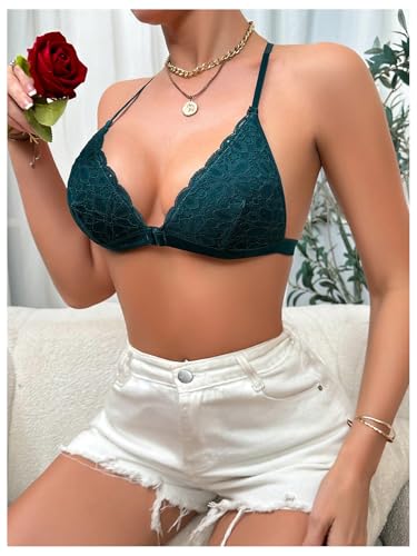 Image of SHENHE Women's Lace Front Closure Y Back Bra Padded Triangle Racerback Bralette Wireless Bra