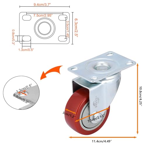 Yoogaa YOOGAA***RWS3021 3 Inch Heavy Duty Casters Capacity 1000Lbs Bearing Caster Wheels Without Brake Swivel Casters thumb #3