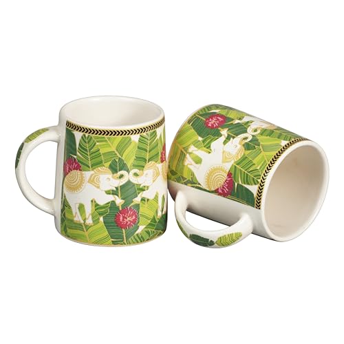 Image of Miah Neelmayur Royale Floral Ceramic Cup Set - Set of 2 | 10.16 cm x 6.85 cm x 8.89 cm | Handcrafted Coffee & Tea Mugs | Microwave & Dishwasher Safe | Vibrant Garden-Inspired Design