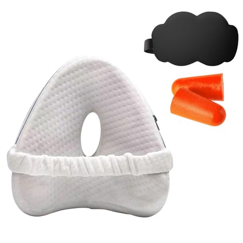 DXPETA 3-Piece Sleep Set, Knee Pillow for Sleeping on Side with Memory Foam Leg Pillow, Sciatica Pillow for Pain Relief, Includes Eye Mask and Ear Plugs for Alignment Comfort