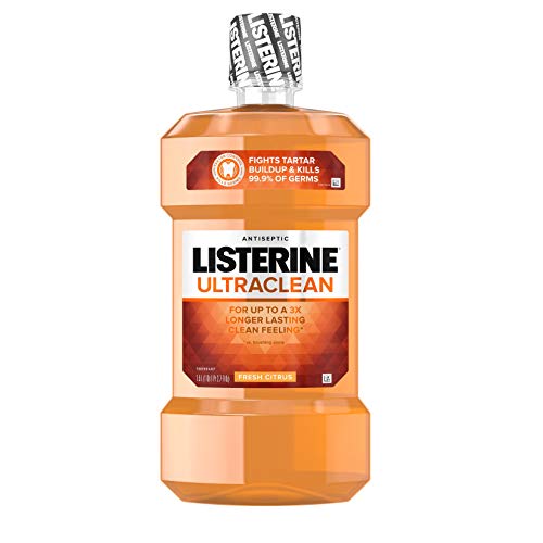 Listerine Ultraclean Oral Care Antiseptic Mouthwash to Help Fight Bad Breath Germs, Gingivitis, Plaque and Tartar, Oral Rinse for Healthy Gums & Fresh Breath, Fresh Citrus Flavor, 1.5 L (Pack of 6)