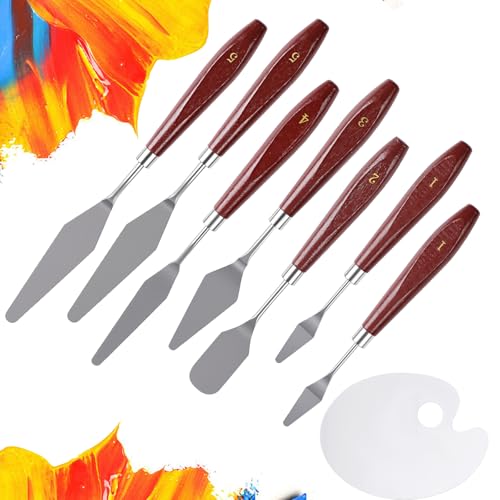 Phinus Pallet Knife 8P Stainless Steel Palette Knife Set Flexible Palette Knives with Wood Handle Paint Spatula for Oil Acrylic Painting Cake Decorating and Canvas