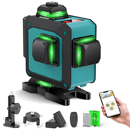 Laser Level Self Leveling-Elikliv 200ft Outdoor Robust Indoors Bluetooth 4D Green Cross Line Laser Level 4x360 Horizontal Vertical Dual-Beam Lasers for DIY or Professional Job Site Integrated Bracket