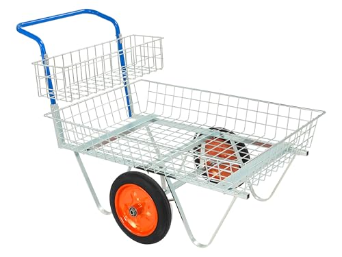 The Workplace Depot Garden Centre Trolley – 80 kg Load Capacity Electro-Galvanised Steel, Solid Rubber Wheels & Powder-Coated Blue Handle, Home & Garden Centre Use
