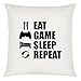 Price comparison product image 1StopShops Eat Sleep Repeat Games Design Large Cushion Cover with Filling