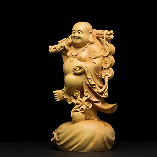 Lucky Maitreya Drewniana statua Ozdoby Dom Dekoracje samochodowe Kolekcja Śmiejący się posąg Buddy Prezenty Figurki Buddy