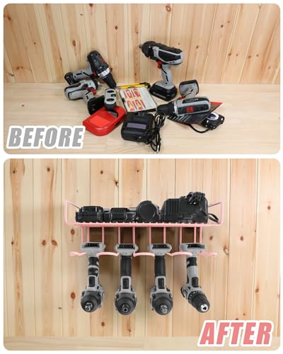 Pink Power Tool Organizer - Wall Mount Style for Power Tool Drill Storage as Heavy Duty Tool Shelf & Tool Rack with Compact Design image 12