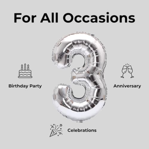 Image of YPSelected 32 Inch Large Foil Helium Number Balloon Birthday Wedding Party 0-9 (Silver, 3)