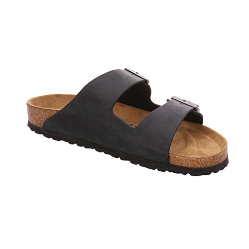 Image of Birkenstock Arizona Black Womens Open Back Waxy Leather Sandals