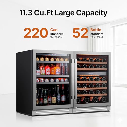 Image of Ca'Lefort 24 Inch Wine & Beverage Refrigerator Bundle, 220 Cans & 52 Bottles Dual Zone 34-65F Temp Control, Glass Door & 3-Color LED, Built-in or Freestanding for Home Bar Kitchen (2 Units)