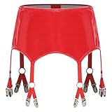renvena Damen Strumpfhalter PU Leder Strumpfgürtel Breit mit Clips Strapsen Dessous Wetlook Unterwäsche Nachtwäsche Rot M