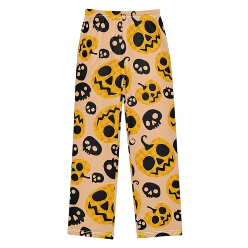 Boys' Pants Halloween Yellow Pumpkins Skulls Long Bottoms Jogger Pants Elastic Waist Trousers with Pockets S-XL