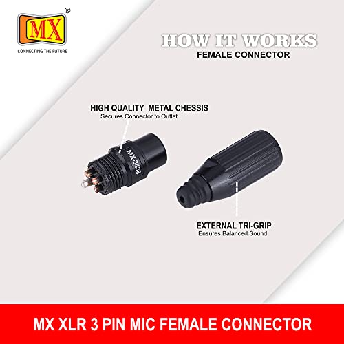 Image of MX 3 Pin XLR connector Microphone Connector pin Pure Copper Nickel Plated Pins1 for High Conductivity microphone cable connector PERENT (3 PIN BLACK, Pack of 2, Female Connector)
