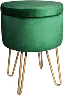 BONTEC Velvet Dressing Table Stool, Round Vanity Stool with Storange, Bedroom Ottoman Stool with Metal Legs for Home Living Room Fitting Room Bedroom (Green)