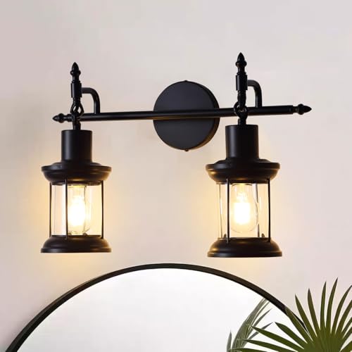 Asmymhd 2-Light Vintage Bathroom Vanity Light, Classical Lantern Wall Sconce