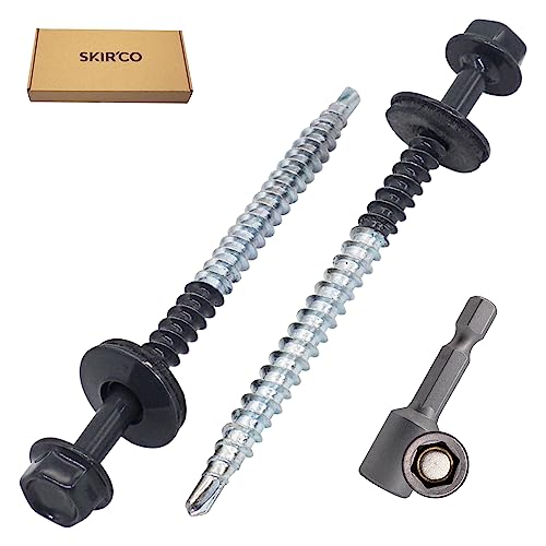 SKIR'CO (50 pcs) Painted Roofing Screws 4.8 x 70 mm, Hex Head, Self-Drilling Screws with EPDM Washers (Anthracite Grey, RAL 7016) - Image 2