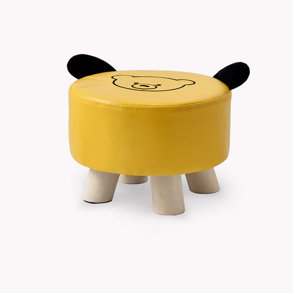 JQesFootstool-Ottoman - Shoe Bench, Round Series Sofa Bench, Children's Soft Seat, Wooden Fashion Seat, Artificial Leather, Living Room - Bedroom