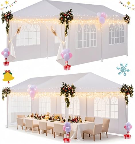 HOTEEL 10x20 Party Tent with 6 Removable Sidewalls for Parties, Carpas para Fiestas, Weddings, BBQ, Waterproof Outdoor Event Canopy, Patio Camping Gazebo, White